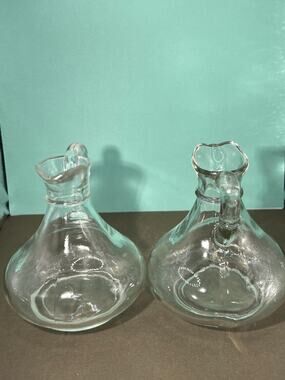 Set of 2 Cruets Oil & Vinegar Clear Glass Bottle Vintage (No Stoppers)